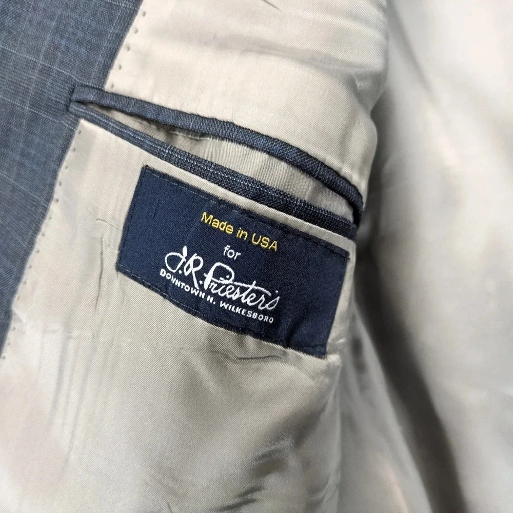 Vintage Hart Schaffner Marx Navy Windowpane 2pc Suit Mens 44R Jacket 39x28 Pants